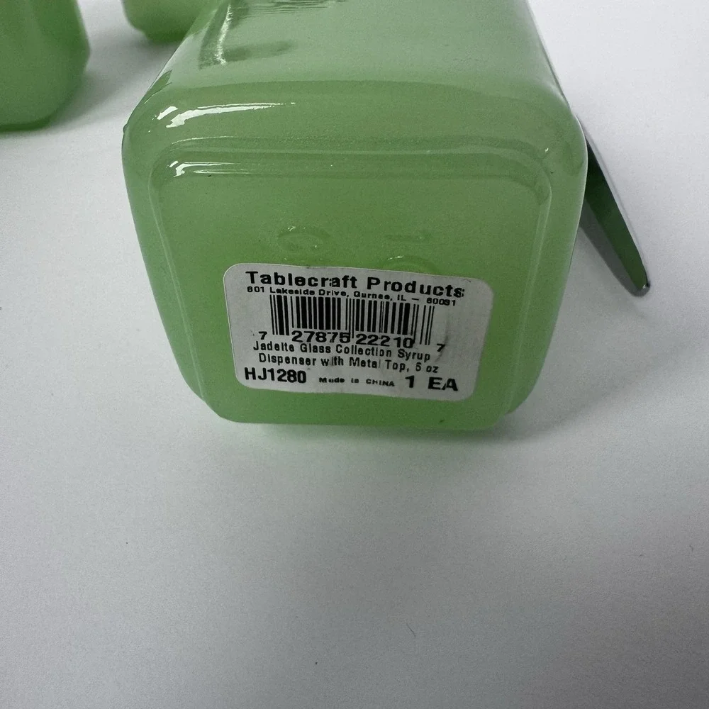 Tablecraft ~ Jadeite ~ Glass Syrup Dispenser ~ 6 Oz. ~ 2.25 x 4.75